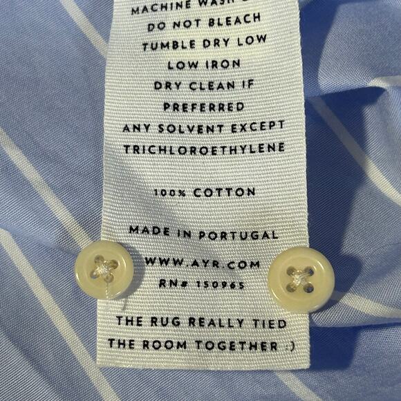 Ayr Men's the everyday classic blue and white strip cotton button down size L - Picture 8 of 9